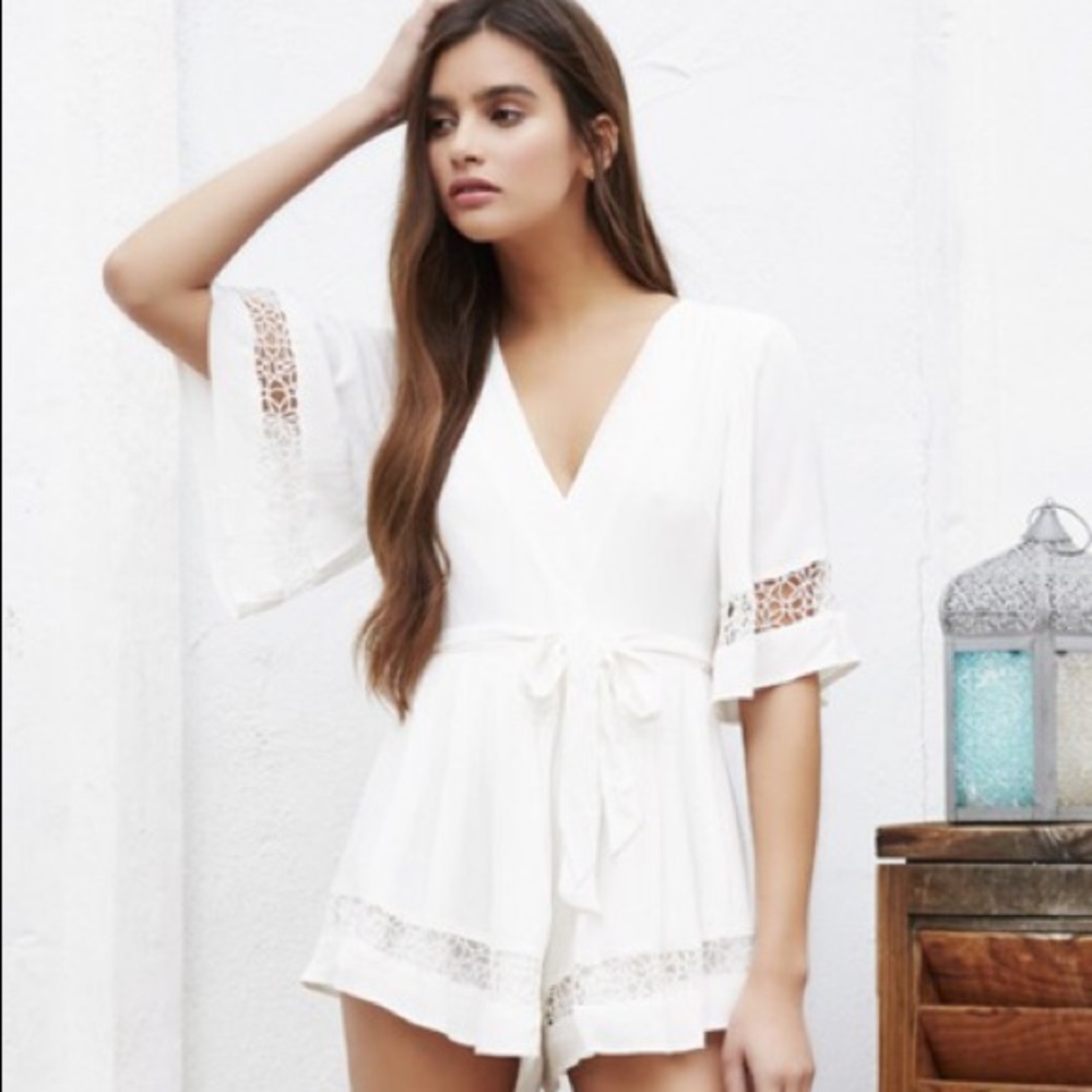 Lovers + Friends White Romper with Crochet Detail